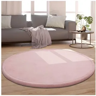 Paco Home Teppich »Tatami 475« rund 24 mm Höhe Kurzflor, Uni Farben, mit Memory Foam, waschbar, pink