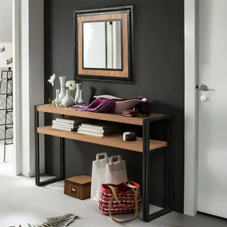 Dmora Konsolentisch Iota, Mehrzwecktisch, Beistelltisch, Schreibtisch für Flur, 140 x 35 x 80 cm, Eiche und Schwarz