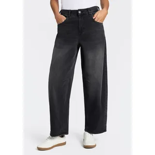 Loose-fit-Jeans HERRLICHER "Barrow Denim Black", Damen, Gr. 26, Länge 32, schwarz (schwarzout), Denim/Jeans, Obermaterial: 99% Baumwolle, 1% Elasthan, loose fit knöchelfrei, Jeans Loose-fit-Jeans, aus leichtem Denim, Barrel Look
