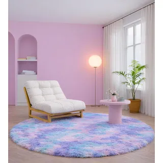 VOFUSHON Teppich Rund120 cm Batik Blau-Violett Waschbarer Kinderzimmer Mädchen Junge Schlafzimmer Carpet Gegend Kurzflor Flauschig Rutschmatte