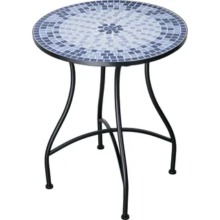 Mosaik Gartentisch Rund Metall 60 cm Mosaiktisch Garten Runder Balkontisch Tisch Bistrotisch Outdoor Terrassentisch Mosaikmuster Steinmosaik Balkon Mediterran
