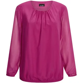 Klassische Bluse GOLDNER "Kurzgröße Jerseybluse mit Falten-Details", Damen, Gr. 19, pink (beere), Obermaterial: 67% Polyester PES. 30% Viskose CV. 3% Elasthan EL., Modisch, Blusen Klassische Bluse, Rundhalsausschnitt