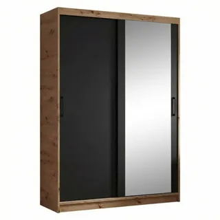 beautysofa Schwebetürenschrank Hela 120 x 204,5 x 60 cm Eiche/Schwarz