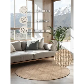 HANSE HOME Teppich Rund – Natur Wohnzimmerteppich aus 100% Naturfaser, Wohnzimmer, Esszimmer, Schlafzimmer, GRS,