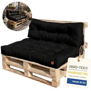 Palettenkissen 120 x 80 2-teiliges Set für Palettenmöbel Wasserdicht Europaletten Polster  EU Palettensofa gesteppt komplett schwarz - Schwarz