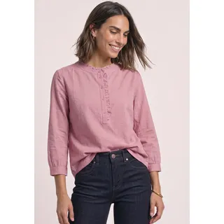 Rüschenbluse STREET ONE, Damen, Gr. 44, rosa (vintage blush), Web, Obermaterial: 100% Baumwolle, Strukturmuster, hüftlang, Rundhals, 1-Knopf-Manschette, Blusen Rüschenbluse, Rundhalsausschnitt mit dekorativer Knopfleiste und Rüschen