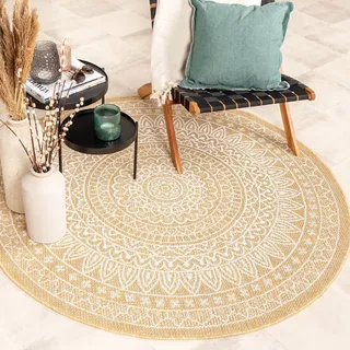 In- & Outdoor Teppich Rund - Summer Azteca Gelb - Ø 180cm - Boho, Ländlich, Modern - Balkon, Garten / Terrasse -  FRAAI | Home & Living - Gelb