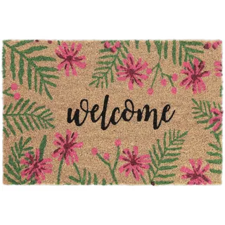 Relaxdays Fußmatte Kokos, Welcome-Schriftzug, Fußabtreter 40 x 60 cm, wetterfest, Türvorleger innen & außen, Mehrfarbig