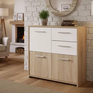 Dmora - Kommode Regensburg, Wohnzimmerbuffet, Wohnzimmer-Sideboard, Moderne Küchen-Speisekammer, 77x30 h77 cm, Weiß