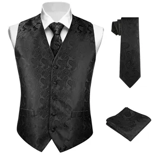 BSBUY Herren Weste Casual Anzugweste Regular mit 2 Taschen Mens V-Ausschnitt Weste Anzug Volltonfarbe Vintage Classic Gothic Weste Anzug Set für Formale Business Hochzeit Party Groomsmen