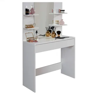 trendteam Schminktisch Weiß Holzwerkstoff, 85x140x40 cm - Basix - - - Kosmetiktisch mit 1 Schublade und 4 Konstruktionsböden - (BxHxT) 85 x 141 x 40 - Spiegel