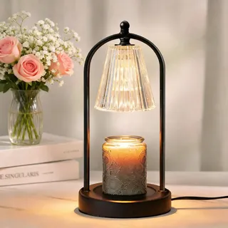 FOLAI Kerzenwärmer Lampe, Candle Warmer lamp mit Timer und Dimmer, Höhenverstellbar, mit 2 Glühbirnen, Kerzen Lampe für duftkerzen im Glas, Dekoration(Schwarz)
