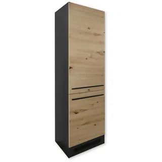 JAZZ 8 Moderner Einbauschrank für Kühlschrank in Anthrazit, Artisan Eiche Optik - Geräumiger Hochschrank Küchenschrank mit viel Stauraum - 60 x 211 x 57 cm (B/H/T)