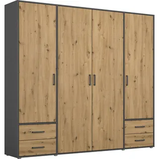 rauch Drehtürenschrank »Kleiderschrank Schrank Garderobe Wäscheschrank VOYAGER« in 3 verschiedenen Ausstattungen BASIC/CLASSIC/PREMIUM, moderne Griffe in Graumetallic mit Außenschubkästen MADE IN GERMANY, grau