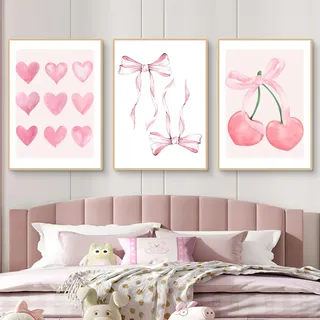 Uixxducc 3er Set Poster Aesthetic Bilder Kunstdruck Poster Rosa Schleife Boho Deko Ohne Rahmen Leinwand Bild Wohnzimmer Schlafzimmer Badezimmer Wanddeko (30×40 cm,B)