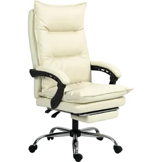 Vinsetto Bürostuhl höhenverstellbarer Schreibtischstuhl mit Liegefunktion, Fußstütze, Ergonomisch Drehstuhl Kunstleder Beige 66 x 72 x 116-124 cm - Gelb