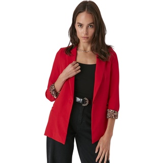 Trendyol Women's Damen Regular Zweireihig Plain Webstoff Blazer Coat, Red, 36