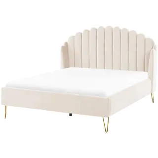 Beliani Polsterbett Hellbeige Samtstoff mit Lattenrost 140 x 200 cm , Schlafzimmer, Ehebett Modern - Textil , Pappel , teilmassiv , 140x200