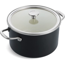 KitchenAid Steel Core Enamel Kochtopf mit Deckel (24cm/6l), deutsche Emaille, Induktionsgeeignet, backofenfest, spülmaschinenfest, Schwarz Matt