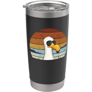 Retro Meer Coole Möwe mit Sonnenbrille Nordsee Ostsee Vogel Doppelwandiger Edelstahl-Thermobecher