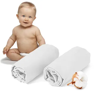 Dreamzie - 2er-Set Spannbettlaken 60x120-70x140 cm - Oeko-Tex Zertifiziert, 100% Baumwolle, atmungsaktives Spannbetttuch Jersey Baby, 150 g/m2 - Weiß