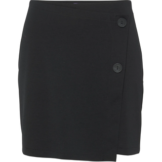 Hosenrock BUFFALO "mit Zierknöpfen für den Sommer", Damen, Gr. 44, schwarz, Jersey, Obermaterial: 80% Polyester, 18% Viskose, 2% Elasthan, unifarben, figurbetont mini, Röcke Hosenrock, in Wickeloptik mit Zierknöpfen, Skort, casual-chic, Sommerhose, Topseller