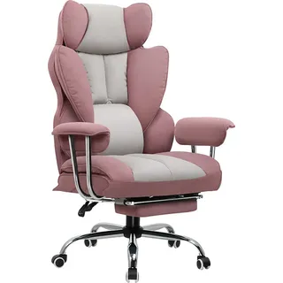 COMHOMA Bürostuhl Gaming Stuhl, Gamer Stuhl, Ergonomischer Bürostuhl Stoffoberfläche mit Fußstütze, höhenverstellbar, Schreibtischstuhl, Chefsessel, rosa-stoff - Rosa