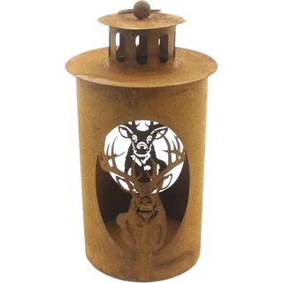 FRANK FLECHTWAREN Laterne Hirsch, Metall, Rostfinish Maße: Ø 12 x 26 cm, ohne Kerze, Originell sowohl für das Eigenheim als auch EIN Geschenk, vielseitig einsetzbar
