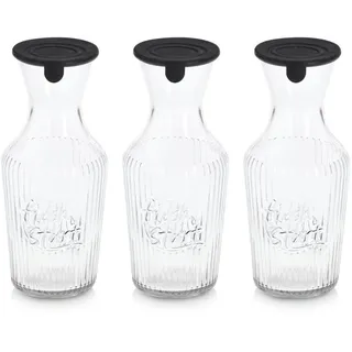 Zeller Present "Glaskaraffe mit Silikondeckel", Rillenmuster, 1,2l, transparent, schwarz,