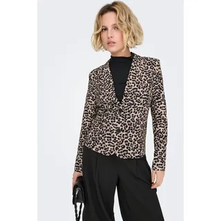 Kurzblazer ONLY "ONLELISIA LIFE L/S AOP BLAZER TLR", Damen, Gr. S, schwarz aop:w leo, Web, Obermaterial: 62% Polyester, 33% Viskose, 5% Elasthan, bedruckt, regular fit taillenbedeckt, V-Ausschnitt, Blazer Kurzblazer, Materialmix, regular fit