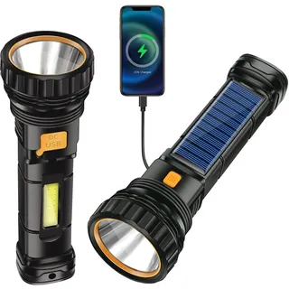 Solar Taschenlampe LED, USB Wiederaufladbar Solar Taschenlampe, Solar Powerbank Taschenlampe mit 3 Modi, LED Stroboskop Wasserdicht Torch, Taschenlampen Lampe Ideal Für Angeln,Notfall,Outdoor,2 Packs