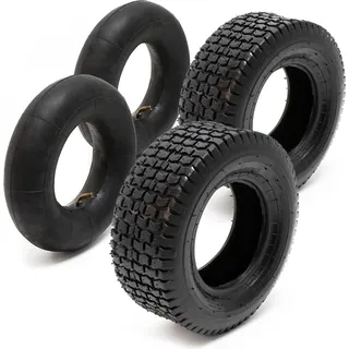 Wiltec 2x Reifenmantel 2x Schlauch für Aufsitzmäher/Rasentraktor 16x6.50-8 4PR Winkelventil - Schwarz