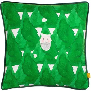 furn. Hide and Seek Santa Polyestergefülltes Kissen (Grün - 43x43cm) | Weihnachten Weihnachtsmann Weihnachtsbäume Samt Paspeliert Festlich Saisonales Kissen