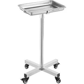 Vevor Laborwagen Servierwagen Edelstahl mit abnehmbaren Tabletts aus Edelstahl Tragkraft bis 16 kg, einstellbare Höhe 64-101cm, medizinisches Tablett für Spa Salon Klinik Körperpflege Silber