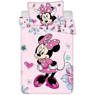 Jerry fabrics Minnie Mouse Bettwäsche Set Minnie Maus Flowers 02'' Baby Bettwäsche 100x135 + 40x60 cm, 100% Baumwolle