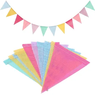 Wimpelkette Outdoor Pastell 48 Stück Girlande für Garten, Kinderzimmer, Party Deko, Wetterfeste Wimpel aus Stoff für Geburtstagsfeier, Karneval, Einschulung & Festliche Anlässe