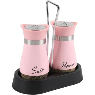 HZPZPP Salz- und Pfefferstreuer Set – 2 Stück Salzstreuer aus Glas mit Edelstahl-Deckel und Halter für Küche, Esstisch, BBQ und Camping (Rosa)