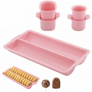 Cake Pop Formen Set ABS Ausstecher und Stopfer mit Doppelhohlraum Tablett Rundes Cake Pops Maker Nicht 3D-Gedruckt cake pop Form Backen für Desserts Zuhause Geburtstage Partys Hochzeiten (Rosa)