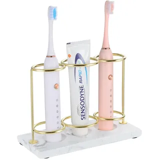 Emibele Zahnbürstenhalter, 3 Fächer Harz Elektrischer Zahnbürstenhalter für Zahnpasta Rasierapparat, Organizer Halter für Waschbecken Toilettentisch Kommode Schminktisch - Gold/Weiß