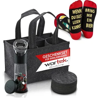WORTEK lustige Geschenke für Männer - Männerhandtasche Bier Flaschenöffner mit Auffangbehälter Filzuntersetzer lustige Socken 41-45 Geschenkset Weihnachten Weihnachtsgeschenke für Männer Geschenkset