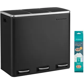 Songmics Mülleimer Pary 3 Fächer x 18 l Schwarz