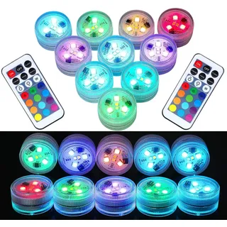 Mini Unterwasser Licht RGB Multi Mehrfarbige LED Teichbeleuchtung 10pcs Wasserdichte Teelichter mit Fernbedienung Multicolor Dekoration für Garten Aquarium Vase Badewanne Pool oder Spa