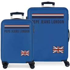 Pepe Jeans Overlap Kofferset Blau 55/68 cms Hartschalen ABS Kombinationsschloss 104L 4 Doppelräder Handgepäck