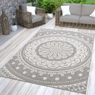 TT Home In-& Outdoorteppich Wetterfest Garten Orientalisches Marokkanisches Boho Design Größe 60x100 cm - Grau