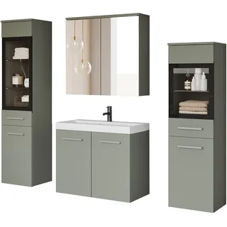 WELLTIME Badmöbel-Set »MADRIT II, Schrank mit Waschbecken, 2 Hänger, Spiegelschrank« Komplett-Set, 5 Stk. tlg., grün