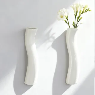JIDOFUE Keramische Wandvase für Pflanzen, Weiße Hängende Vase für Sukkulenten, Dekorative Wandvase für Innenräume, Modernes Design