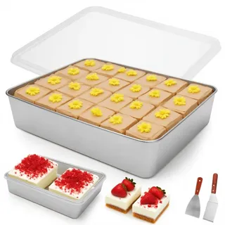RANJIMA Backform Rechteckig, Edelstahl Backform mit Luftdichtem Deckel 2 Tortenspachtel Rechteckiges Backblech zum Backen Braten Aufbewahren Spülmaschinenfest für Kuchen Brownie