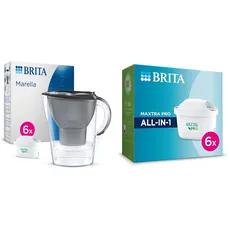 BRITA Wasserfilter-Kanne Marella graphit – Ersatzkartuschen reduzieren Kalk, Chlor, Pestizide & Verunreinigungen für Leitungswasser mit besserem Geschmack