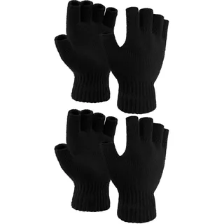 Cooraby 2 Paar verdickte Kaschmir-warme Halbfingerhandschuhe Winter gestrickte fingerlose Handschuhe für Damen und Herren, Schwarz, M