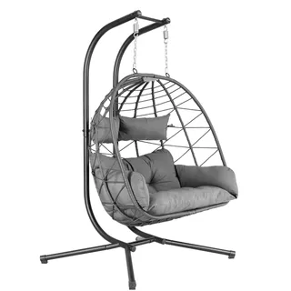 HinHocker Hängesessel für 2 Personen mit Gestell | Anthrazit | XXL Hängeschaukel für Indoor und Outdoor | Inkl. Kissen und Auflagepolster | Hängesessel Outdoor, Gartenschaukel, Schaukelstuhl